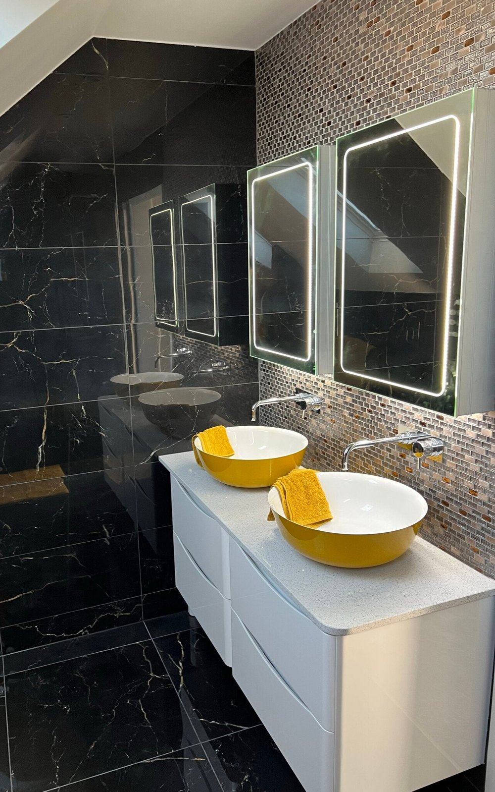 Modern ensuite with his and hers bespoke sinks in Grays, Essex
